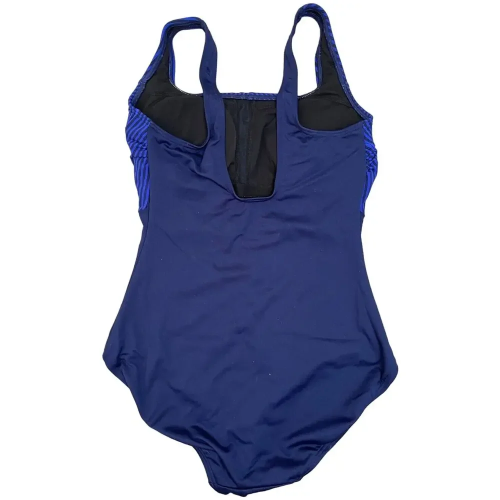 TYR Women MONROE Aqua ControlFit 1pc SwimSuit Navy Blue Stripe - Size 8 - NWOT